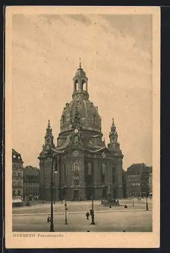 AK Dresden, Blick auf die Frauenkirche mit Lutherdenkmal