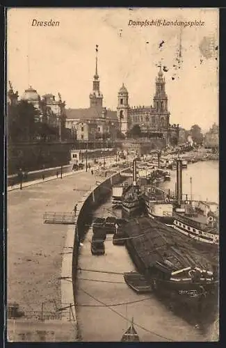 AK Dresden, Blick über den Dampfschiff-Landungsplatz