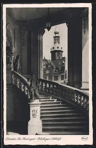 AK Dresden, Im Zwinger, Blick zum Schloss