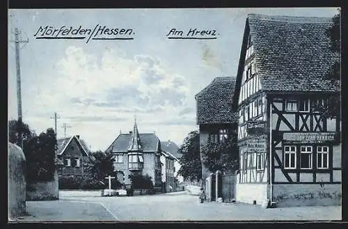 AK Mörfelden, Am Kreuz mit Haus zum Goldenen Apfel von Joh. Cerh. Henrich