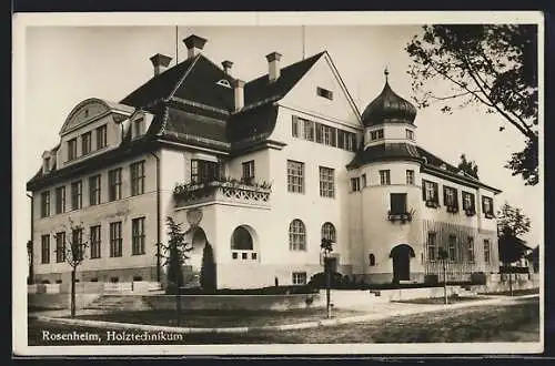 AK Rosenheim / Bayern, Holztechnikum mit Strasse