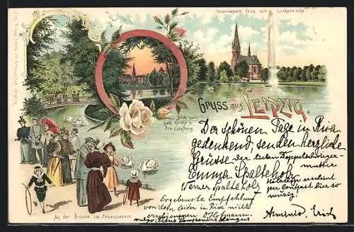 Lithographie Leipzig, An der Brücke im Johannapark