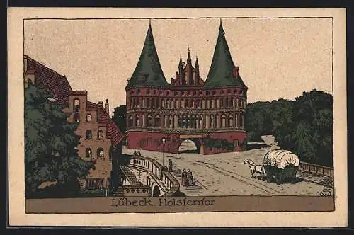 Steindruck-AK Lübeck, Holstentor