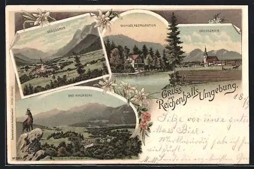 Lithographie Bad Reichenhall, Thumsee Restauration, Bad Kirchberg, Grossgmain