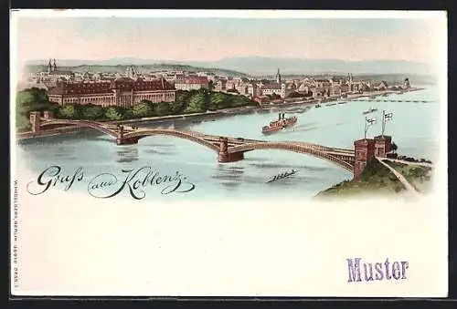 Lithographie Koblenz, Ortsansicht