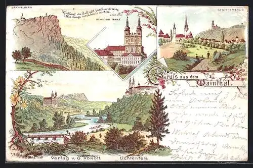 Lithographie Lichtenfels / Main, Schloss Banz, Mainthal