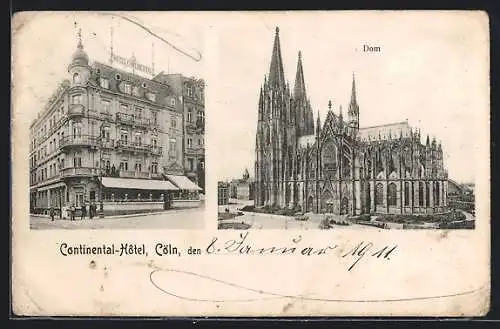 AK Cöln, Continental-Hotel und Dom