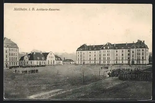 AK Müllheim i. B., Soldaten in Artillerie-Kaserne