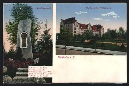 AK Müllheim i. B., Partie beim Hebelpark und Hebeldenkmal