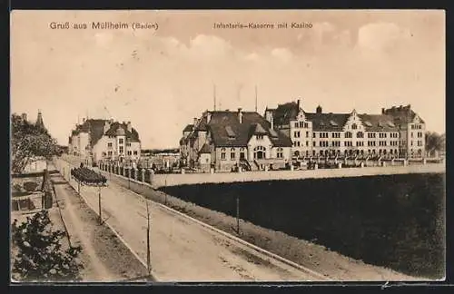 AK Müllheim /Baden, Infanterie-Kaserne mit Kasino und Soldaten