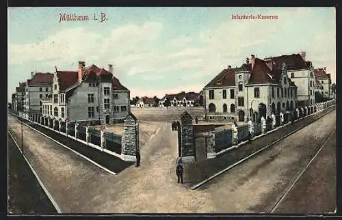 AK Müllheim i. B., Strassenpartie an der Infanterie-Kaserne