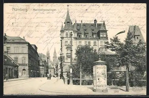 AK Nürnberg, Marientorzwinger mit Geschäft und Litfasssäule