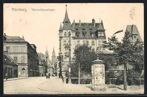 AK Nürnberg, Marientorzwinger mit Geschäft und Litfasssäule