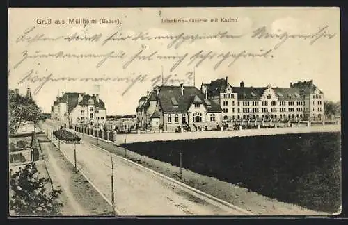 AK Müllheim /Baden, Infanterie-Kaserne mit Kasino und Soldaten