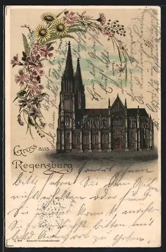 Lithographie Regensburg, Ansicht der Kirche