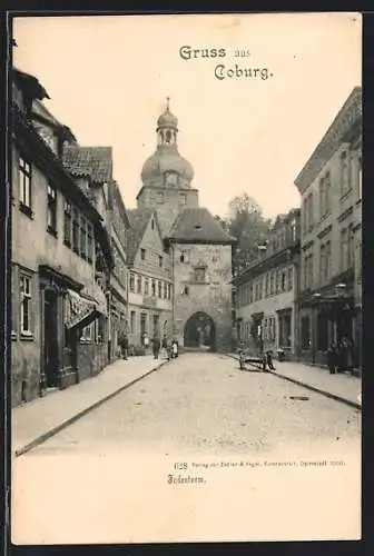 AK Coburg, Strassenpartie am Judenturm