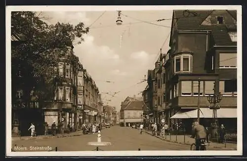 AK Moers, Steinstrasse mit Café und Schuhwarenhandlung