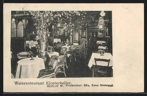 AK Berlin, Friedrichstrasse 65 a, Weinrestaurant Klosterkeller