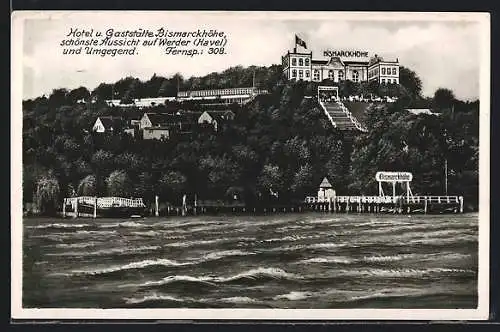 AK Werder / Havel, Hafenpartie mit Hotel u. Gaststätte Bismarckhöhe