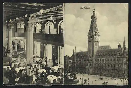 AK Hamburg, Rathaus und Hotel und Restaurant Lloyd, Speisesaal, Innenansicht