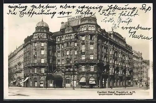 AK Frankfurt /Main, Carlton Hotel gegenüber dem Hauptbahnhof