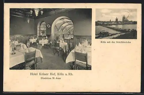AK Köln a. Rh., Hotel Kölner Hof, Innenansicht, Ort mit Schiffsbrücke