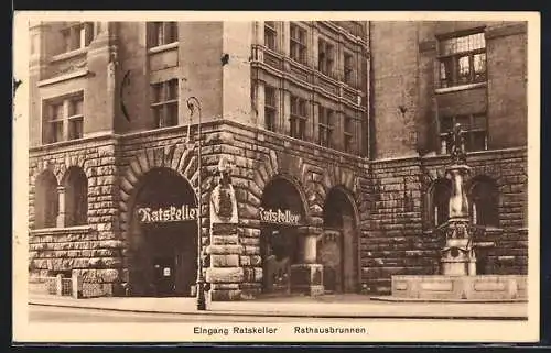 AK Leipzig, Ratskeller, Eingang, Rathausbrunnen