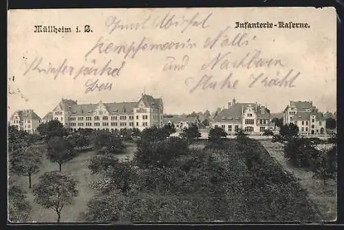 AK Müllheim i. B., Totalansicht der Infanterie-Kaserne