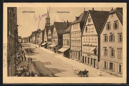 AK Göppingen, Hauptstrasse mit Pferdekutsche