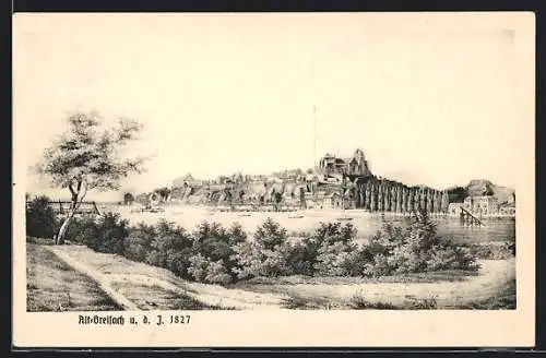 Künstler-AK Alt-Breisach, Teilansicht mit Schloss 1827