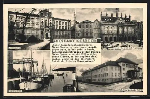 AK Rostock, Universität, Neuer Markt mit Rathaus, Hafenpartie, Schulzahnklinik