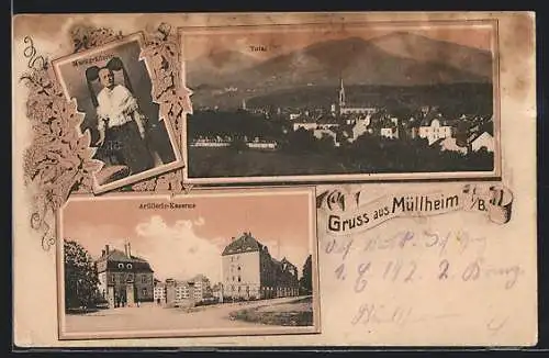 AK Müllheim i. B., Artillerie-Kaserne, Markgräflerin, Totalansicht