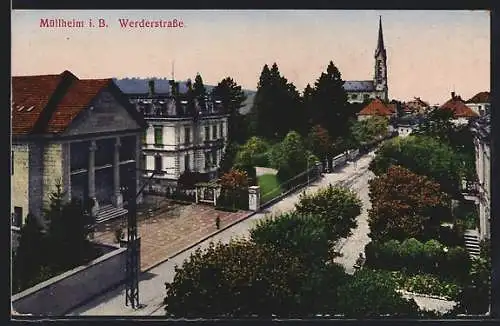 AK Müllheim, Werderstrasse mit Blick zur Kirche