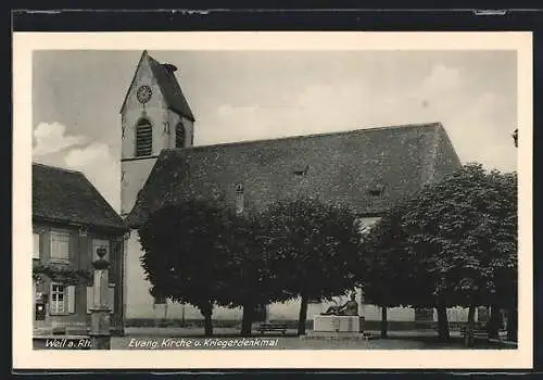 AK Weil / Rhein, ev. Kirche und Kriegerdenkmal