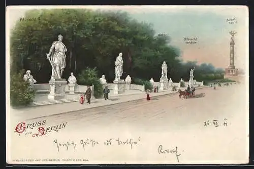 Lithographie Berlin-Tiergarten, Albrecht der Zweite, Albrecht der Bär, Siegessäule