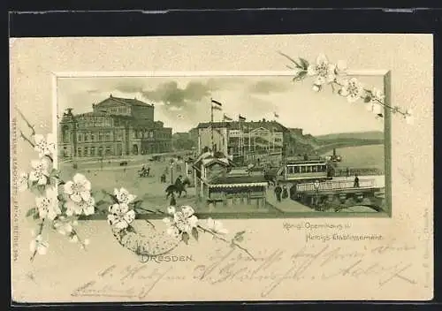 Passepartout-Lithographie Dresden, Königliches Opernhaus und Gasthof Helbig