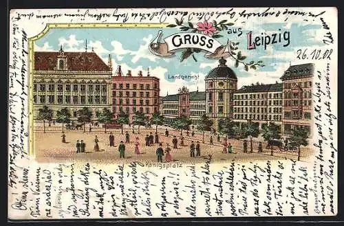 Lithographie Leipzig, Landgericht am Königsplatz