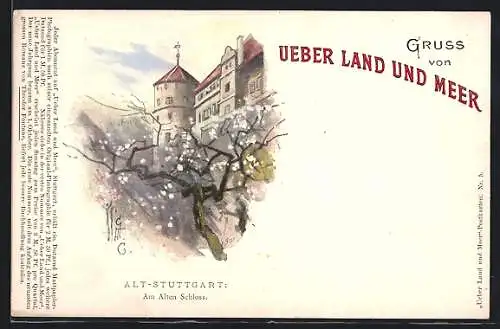 Lithographie Stuttgart, Partie am alten Schloss