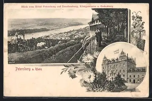 AK Petersberg a. Rhein, Blick vom Hotel auf Drachenburg, Königswinter und Godesberg