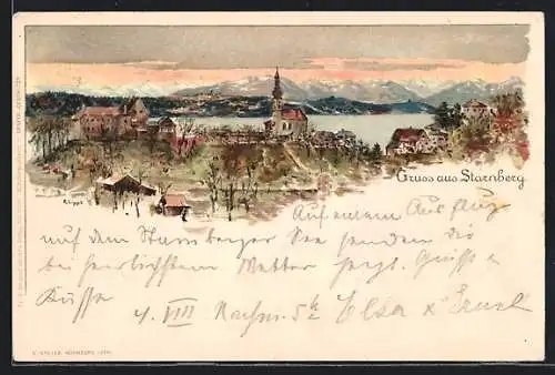 Künstler-AK Starnberg, Ortsansicht