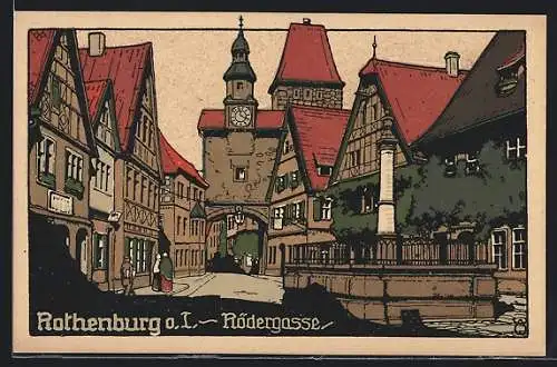 Steindruck-AK Rothenburg o. T., Rödergasse