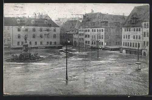 AK Nürnberg, Hauptmarkt, Hochwasser-Katastrophe 5. Feb. 1909