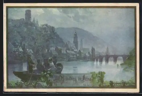 Künstler-AK Franz Jung-Ilsenheim: Alt-Heidelberg, Ruderboot auf dem Fluss