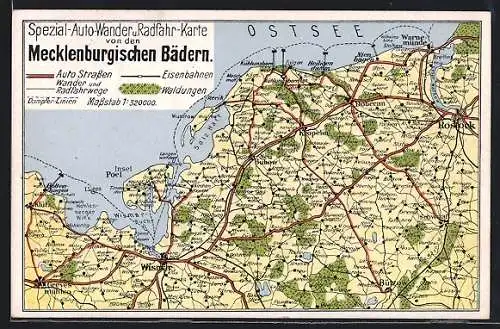 AK Kröpelin, Landkarte für Spezial-Auto-Wanderer und Radfahrer von den Mecklenburgischen Bädern
