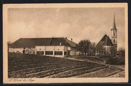 AK St. Ulrich bei Steyr, Ortspartie mit Kirche