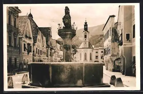 AK Weyer, Markt mit Kirche und Brunnen