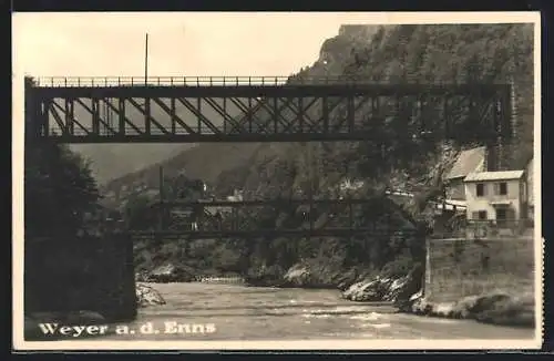 AK Weyer a. d. Enns, Ennspartie mit Brücke