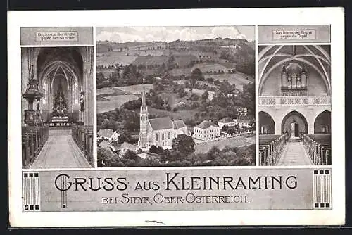 AK St. Ulrich bei Steyr, Kleinraming, Ortspartie mit Kirche, Kircheninneres