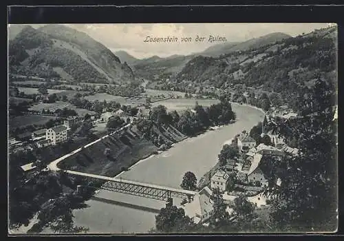 AK Losenstein, Teilansicht mit Brücke von der Ruine aus