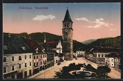 AK Judenburg, Hauptplatz mit Brunnen